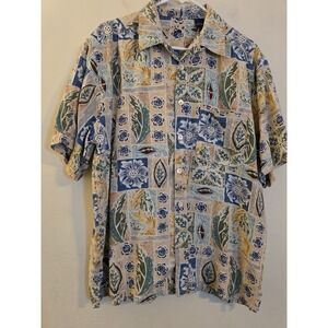 Vintage Island Mist Men's Size Large 100% Silk Hawaiian Short Sleeve Shirt Beach